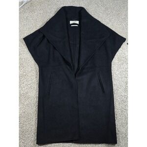 ZARA BASIC Handmade Wool Blend Long Vest | Black Draped Wrap Coat | Size S | EUC